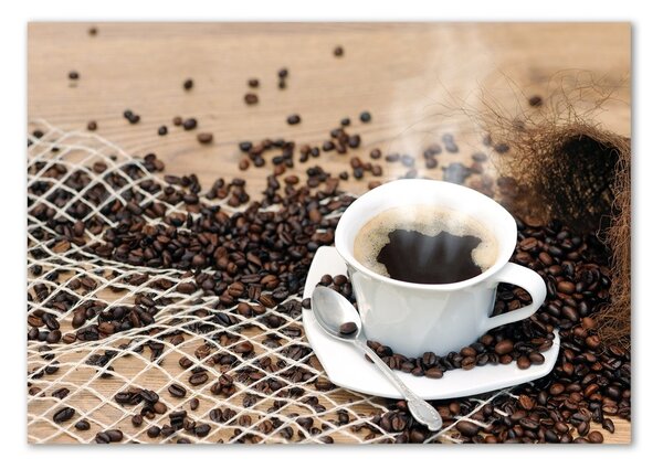 Tablou sticlă Cafea si boabe de cafea
