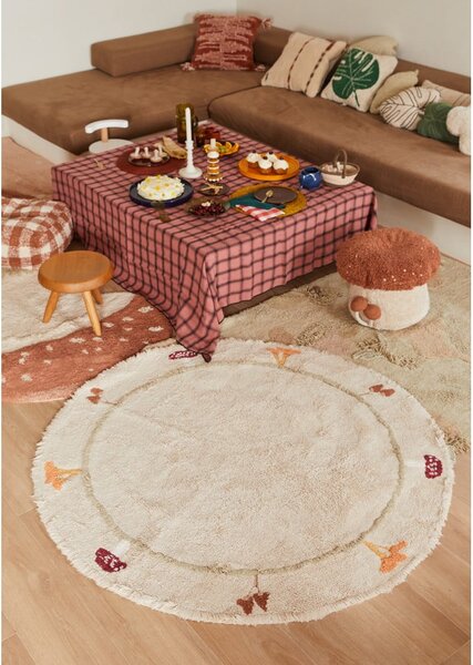 Covor pentru copii cărămiziu/crem lavabil/țesut manual din bumbac 120x120 cm Boletus – Lorena Canals