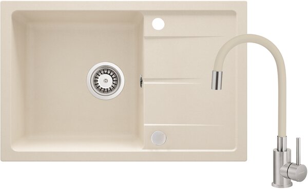 Deante Leda, set chiuvetă din granit cu baterie mixer cu cioc flexibil 670x440x164 mm, bej mat, ZRDG5113