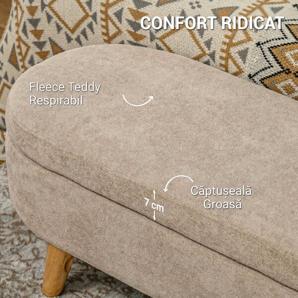 HOMCOM Bancă cu Spațiu de Depozitare Ascuns, Bancă Tapițată cu Picioare din Lemn și Poliester, 110x40x43 cm, Bej | Aosom Romania