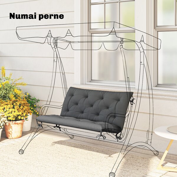 Outsunny Pernă de Grădină Modernă pentru Ședere în Exterior cu 6 Curele, Pernă Căptușită din Bumbac și Poliester, pentru Canapele Balanțe Bănci, 100x98x8 cm, Gri Închis | Aosom Romania