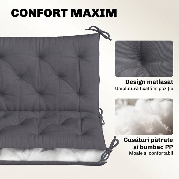 Outsunny Pernă de Grădină Modernă pentru Ședere în Exterior cu 6 Curele, Pernă Căptușită din Bumbac și Poliester, pentru Canapele Balanțe Bănci, 100x98x8 cm, Gri Închis | Aosom Romania