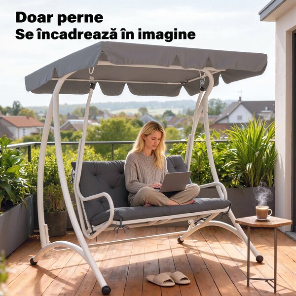 Outsunny Pernă de Grădină Modernă pentru Ședere în Exterior cu 6 Curele, Pernă Căptușită din Bumbac și Poliester, pentru Canapele Balanțe Bănci, 100x98x8 cm, Gri Închis | Aosom Romania