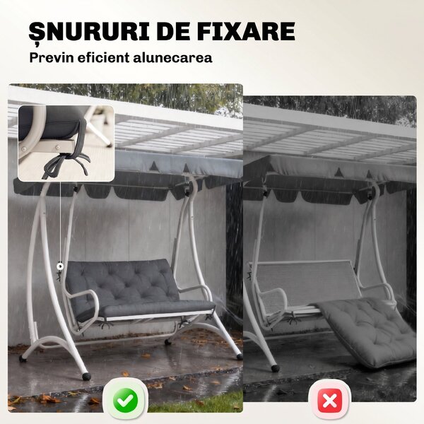 Outsunny Pernă de Grădină Modernă pentru Ședere în Exterior cu 6 Curele, Pernă Căptușită din Bumbac și Poliester, pentru Canapele Balanțe Bănci, 100x98x8 cm, Gri Închis | Aosom Romania