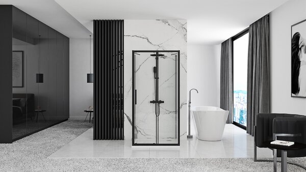 Rea Rapid Slide Wall, cabină de duș cu 3 pereți cu ușă glisantă 160 (uşă) x 90 (perete) x 195 cm, sticlă transparentă de 6 mm, profil negru, KPL-09893