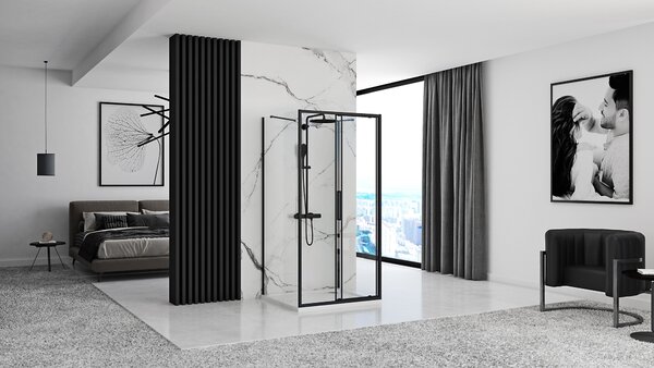 Rea Rapid Slide Wall, cabină de duș cu 3 pereți cu ușă glisantă 160 (uşă) x 90 (perete) x 195 cm, sticlă transparentă de 6 mm, profil negru, KPL-09893