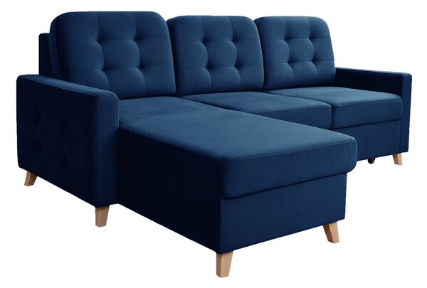 Set de canapea de colț pe partea stângă cu funcție de dormit Vanisa Mini - Albastru marin Kronos 09/ Picioare Fag