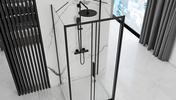 Rea Rapid Slide Wall, cabină de duș cu 3 pereți cu ușă glisantă 160 (uşă) x 90 (perete) x 195 cm, sticlă transparentă de 6 mm, profil negru, KPL-09893