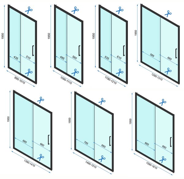 Rea Rapid Slide Wall, cabină de duș cu 3 pereți cu ușă glisantă 160 (uşă) x 90 (perete) x 195 cm, sticlă transparentă de 6 mm, profil negru, KPL-09893