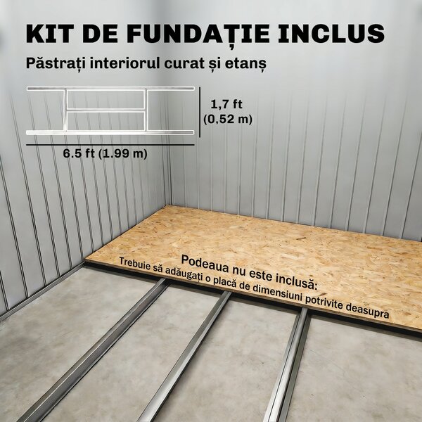 Outsunny Magazie de grădină metalică 2,77 m², 213 x 130 x 185 cm cu fundație, uși culisante, gri închis | Aosom Romania