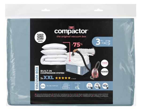 Cutii de depozitare pentru haine 3 buc. din plastic cu vacuum 65x45x27 cm Blue Edition – Compactor