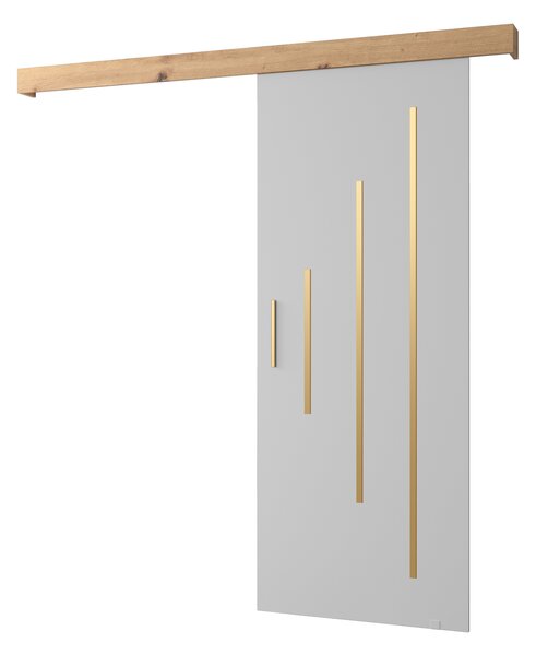 Uși culisante 90 cm Sharlene Y (alb mat + stejar artisan + auriu). 1044023