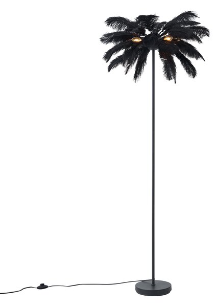 Lampă de podea Art Deco neagră cu pene negre - Peahen