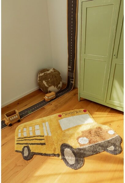 Covor pentru copii galben ocru lavabil, țesut manual din bumbac 90x130 cm School Bus – Lorena Canals