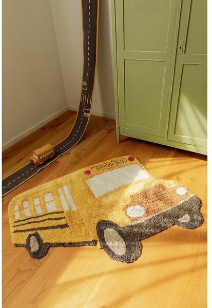 Covor pentru copii galben ocru lavabil, țesut manual din bumbac 90x130 cm School Bus – Lorena Canals