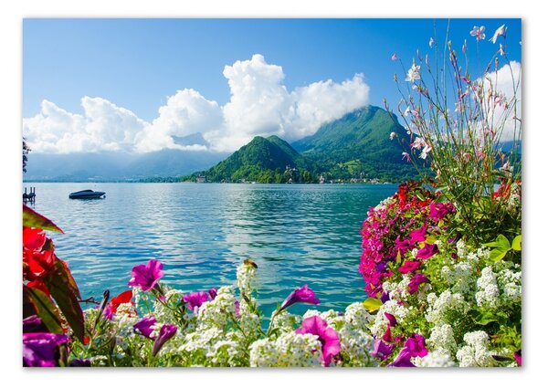 Tablou sticlă Flori pe lac