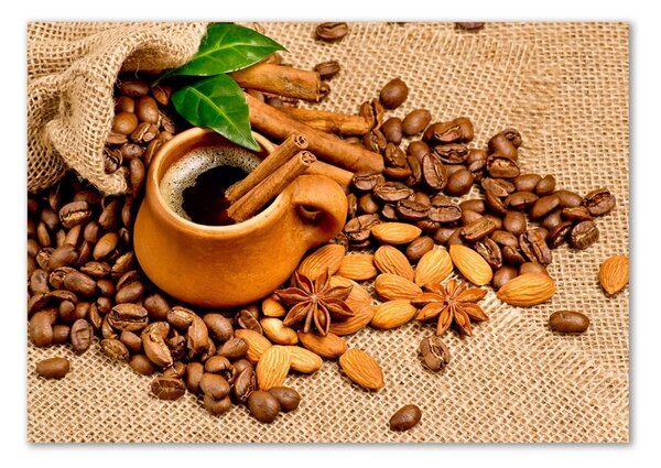 Tablou sticlă Boabe de cafea și ceașcă