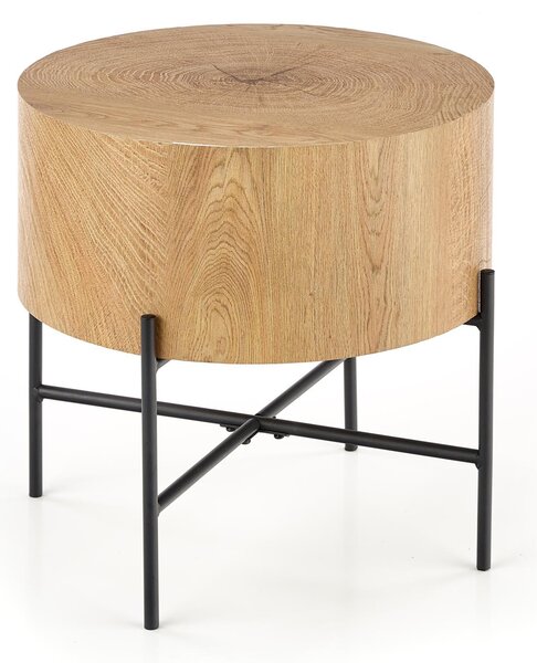 Masă de cafea rotundă Liviano 45 cm cu picioare metalice - stejar natural / negru