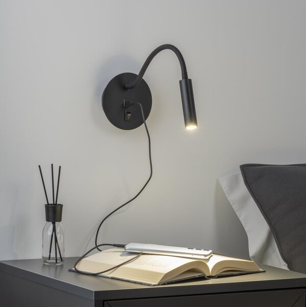 Lampă LED flexibilă de perete cu port USB Brilagi MAYA LED/3W/230V negru