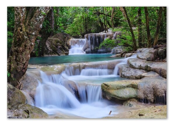 Tablou sticlă Cascade în pădure