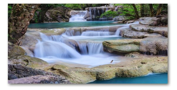 Tablou sticlă Cascade în pădure