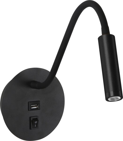 Lampă LED flexibilă de perete cu port USB Brilagi MAYA LED/3W/230V negru