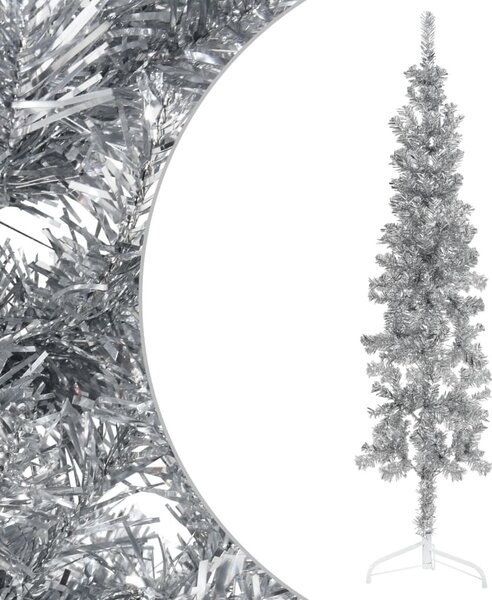 Jumătate brad de Crăciun subțire cu suport, argintiu, 120 cm
