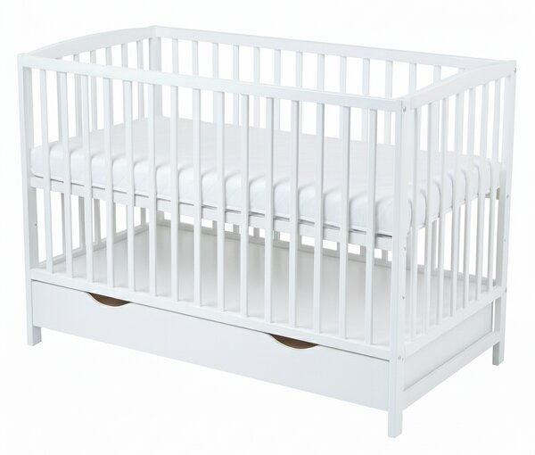 Patut din lemn masiv cu sertar si capac 120x60 cm Kidizi Orella alb,reglabil pe 3 nivele, certificat EN71