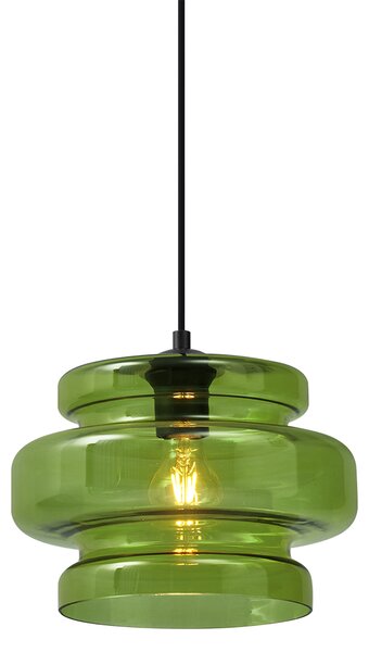 Lampă suspendată retro neagră cu sticlă verde - Denise