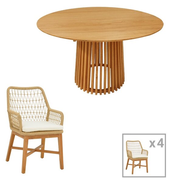 Set dining Elaiza-Kenda, Pako World, 5 piese, Bej-Natural, 120x120x75 cm