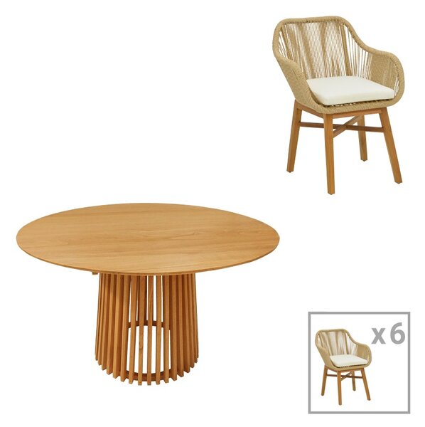 Set dining Kalie-Kenda, Pako World, 7 piese, Bej-natural, 120x120x75 cm