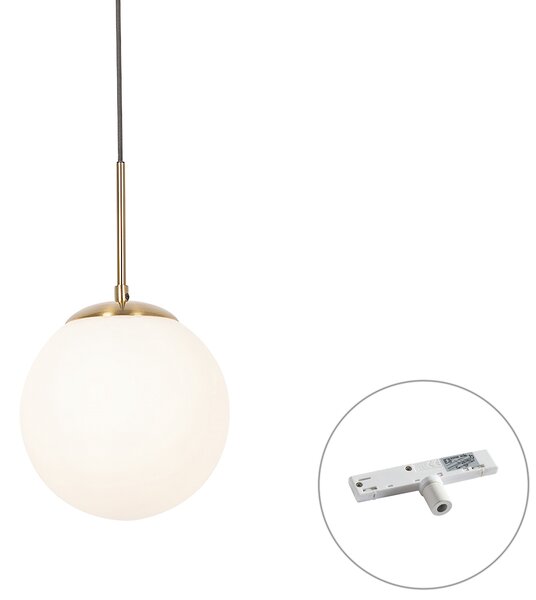 Lampă suspendată Art Deco aurie cu sticlă opal, incl. adaptor șină alb, monofazată - Slimline Flore