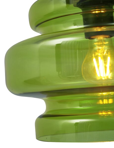 Lampă suspendată retro neagră cu sticlă verde - Denise