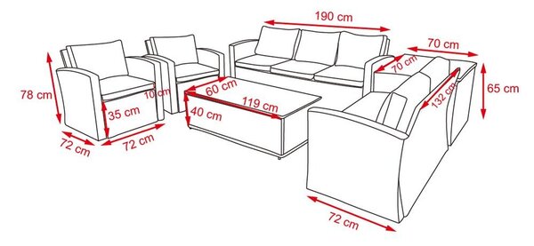Set de canapele pentru grădină cu box pentru perne AUCKLAND gri