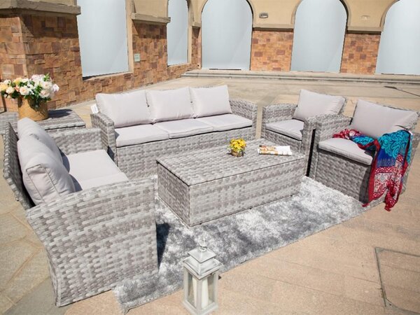 Set de canapele pentru grădină cu box pentru perne AUCKLAND gri