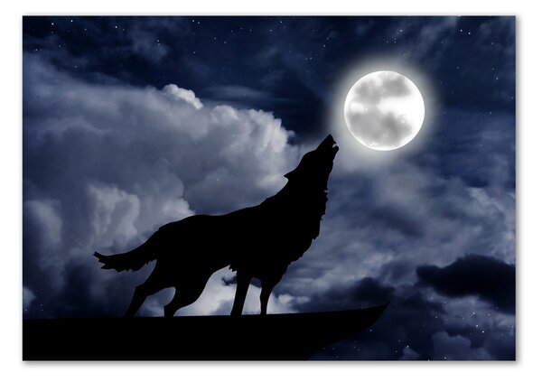 Tablou pe pe sticlă Howling lup plin