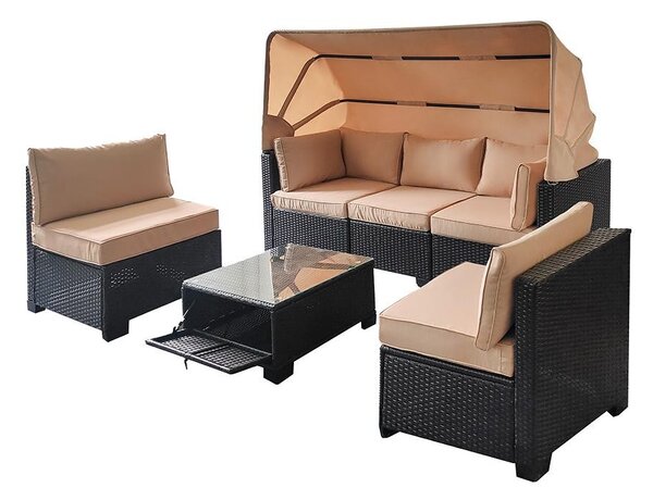 Set mobilier din ratan pentru grădină Avenberg GALIA negru/albastru + huse bej