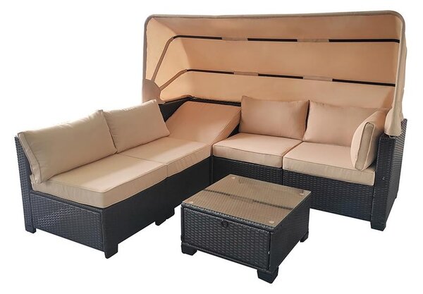 Set mobilier din ratan pentru grădină Avenberg GALIA negru/albastru + huse bej