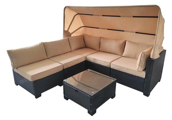 Set mobilier din ratan pentru grădină Avenberg GALIA negru/albastru + huse bej