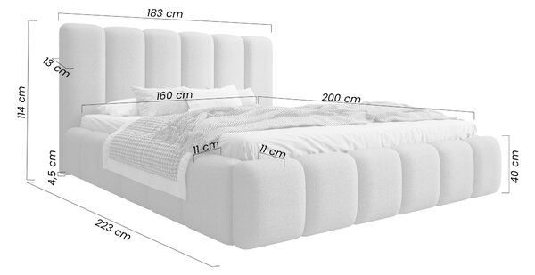 Pat tapițat cu ladă de depozitare Aura 160x200 - bouclé bej Quelle 03
