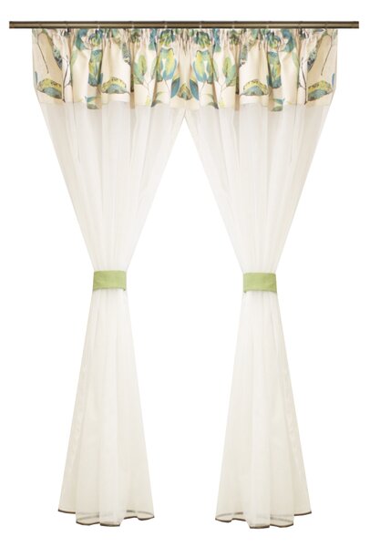 Perdea Velaria bamboo alb si tafta frunze verzi, 260x155 cm