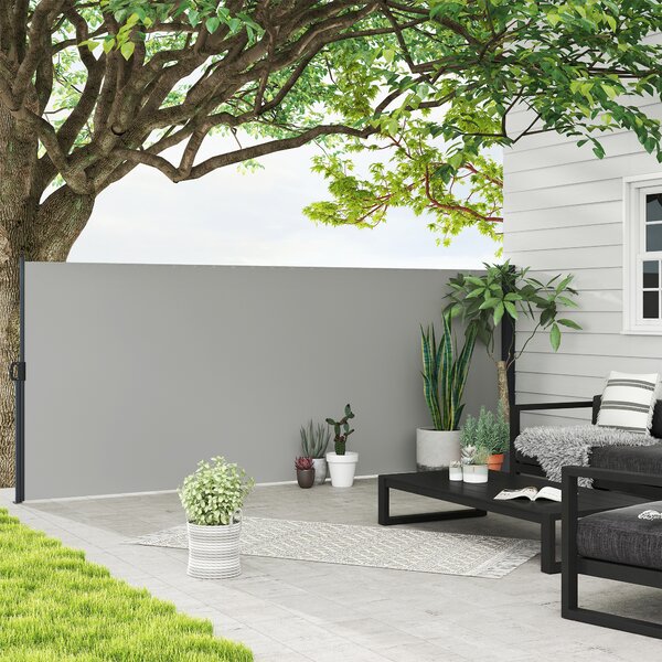 Outsunny Paravan Lateral Retractabil cu Mâner, UV30+, 400x160 cm, Gri Deschis | Aosom Romania