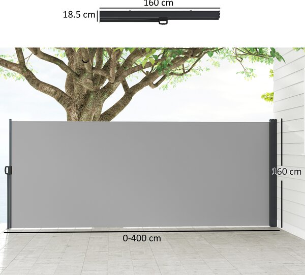 Outsunny Paravan Lateral Retractabil cu Mâner, UV30+, 400x160 cm, Gri Deschis | Aosom Romania