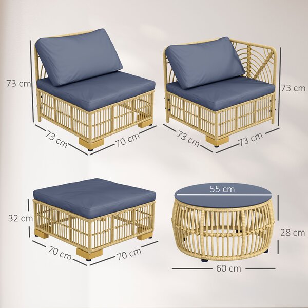 Outsunny Set de mobilier din rachita de 5 bucati, Gri