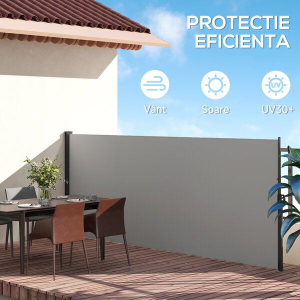 Outsunny Paravan Lateral Retractabil cu Mâner, UV30+, 400x160 cm, Gri Deschis | Aosom Romania