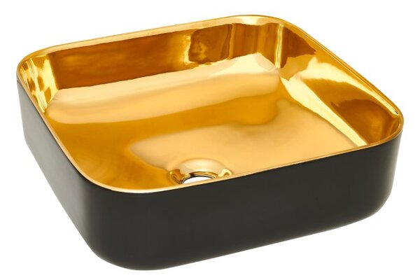Invena Malaga, chiuveta blat ceramica 39x39x14 cm, auriu lucios-negru mat, INV-CE-39-027-C
