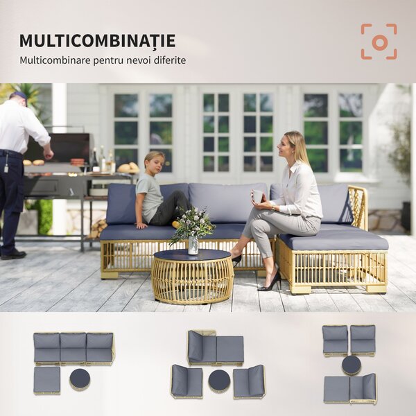 Outsunny Set de mobilier din rachita de 5 bucati, Gri
