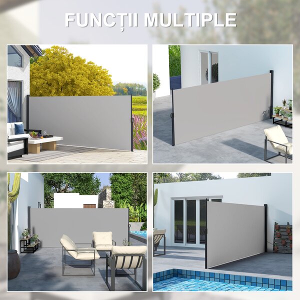 Outsunny Paravan Lateral Retractabil cu Mâner, UV30+, 400x160 cm, Gri Deschis | Aosom Romania