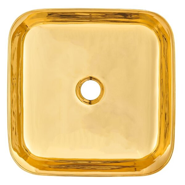 Invena Malaga, chiuveta blat ceramica 39x39x14 cm, auriu lucios-negru mat, INV-CE-39-027-C
