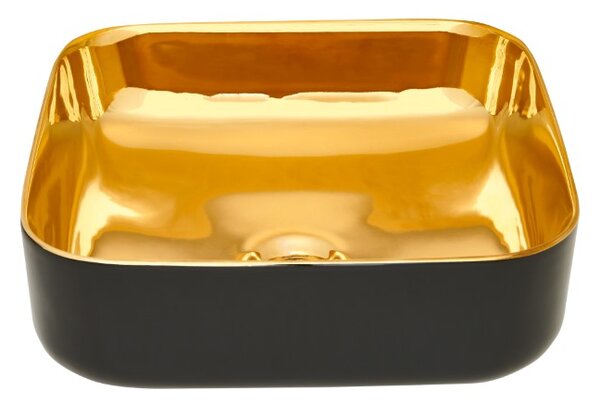 Invena Malaga, chiuveta blat ceramica 39x39x14 cm, auriu lucios-negru mat, INV-CE-39-027-C